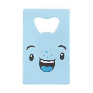 Blue Smiling Kawaii Face Credit Card Bottle Opener