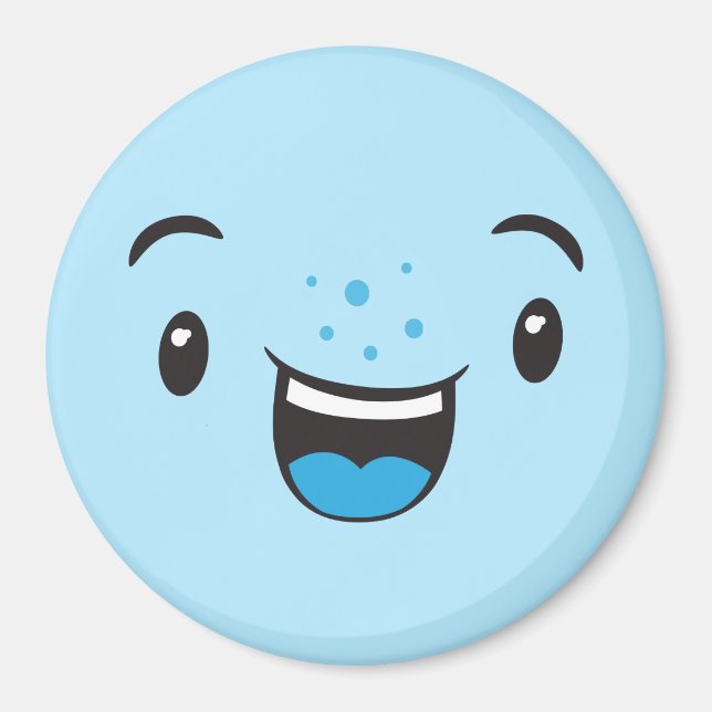 Blue Smiling Kawaii Face Magnet (Front)
