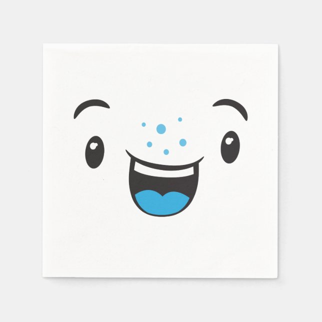 Blue Smiling Kawaii Face Napkins (Front)