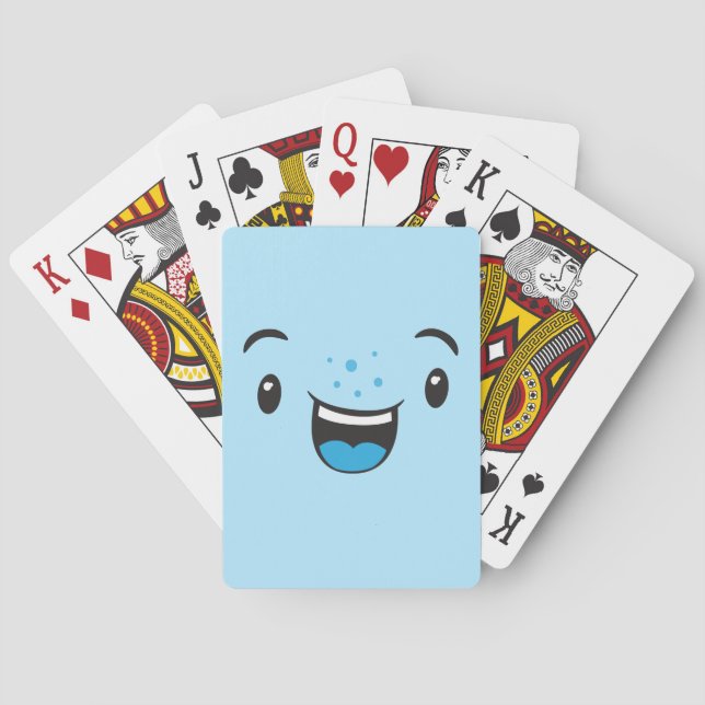 Blue Smiling Kawaii Face Playing Cards (Back)