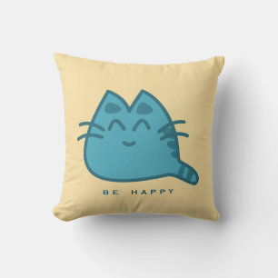 Blue Smiling Kitty Cat Cushion