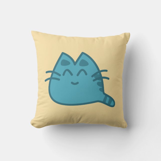 Blue Smiling Kitty Cat Cushion (Front)