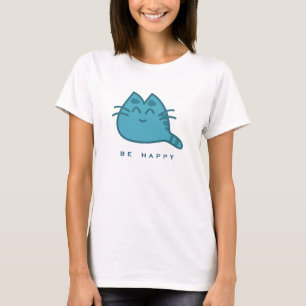 Blue Smiling Kitty Cat T-Shirt