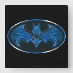 Blue Smoke Bat Symbol Square Wall Clock