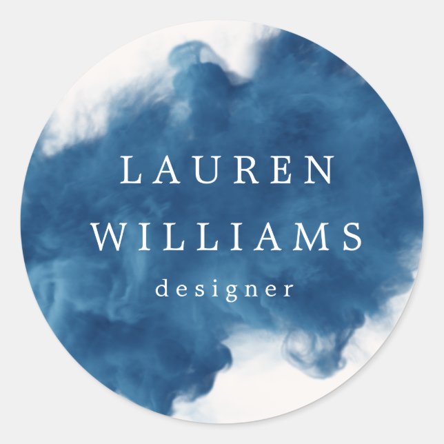blue smoke effect elegant monogram classic round sticker (Front)