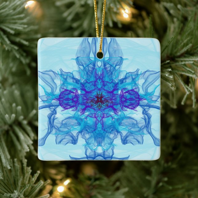 BLUE SMOKE - Fractal Art - Ceramic Ornament (Tree)