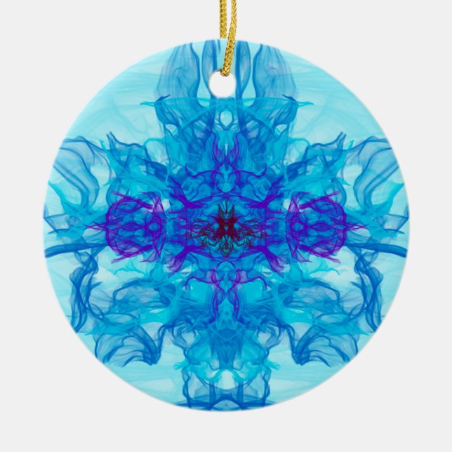BLUE SMOKE - Fractal Art - Ceramic Tree Decoration (Front)