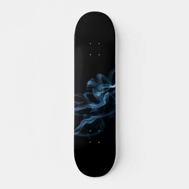 Blue Smoke on Sleek Black Skateboard (Front)