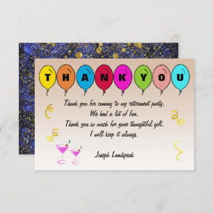 Blue Smoke Pattern & Balloons Retirement Thanks Card