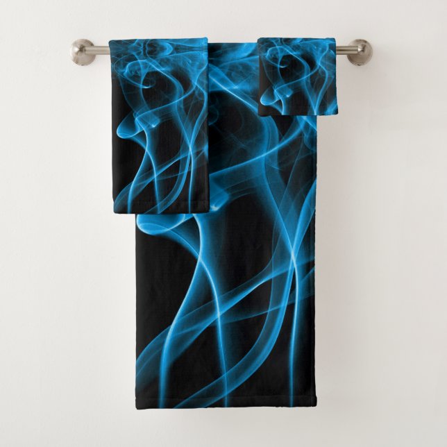 Blue Smoke Symmetrical Minimalist Black Bath Towel Set (Insitu)