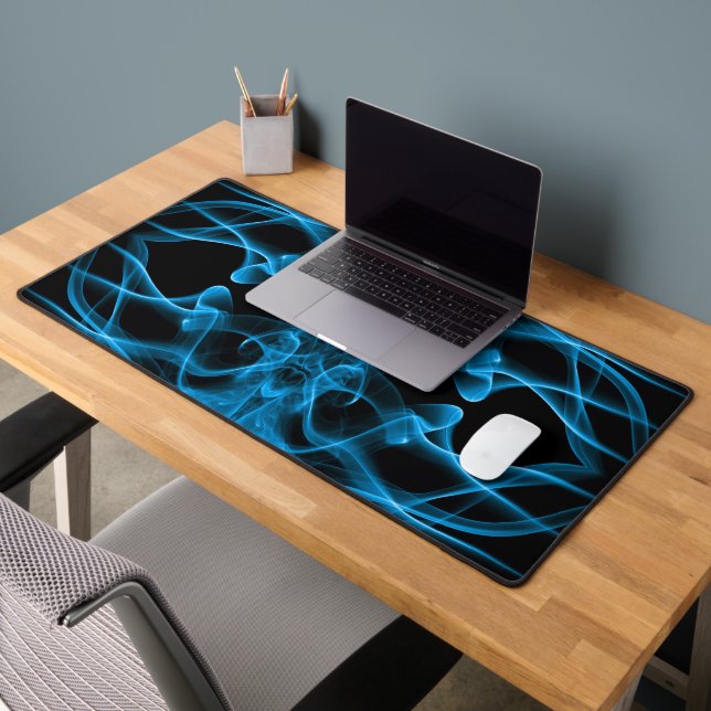 Blue Smoke Symmetrical Minimalist Black Desk Mat (Office 2)