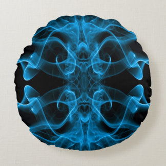 Blue Smoke Symmetrical Minimalist Black Round Cushion