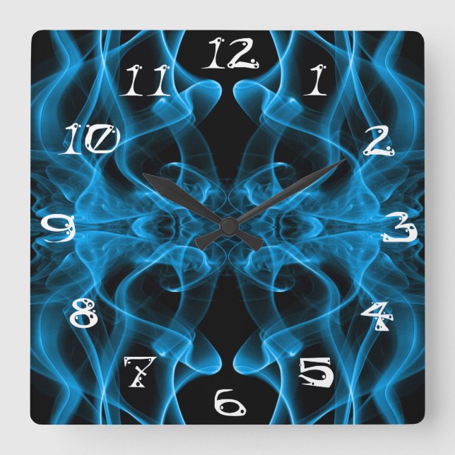 Blue Smoke Symmetrical Minimalist Black Square Wall Clock (Front)