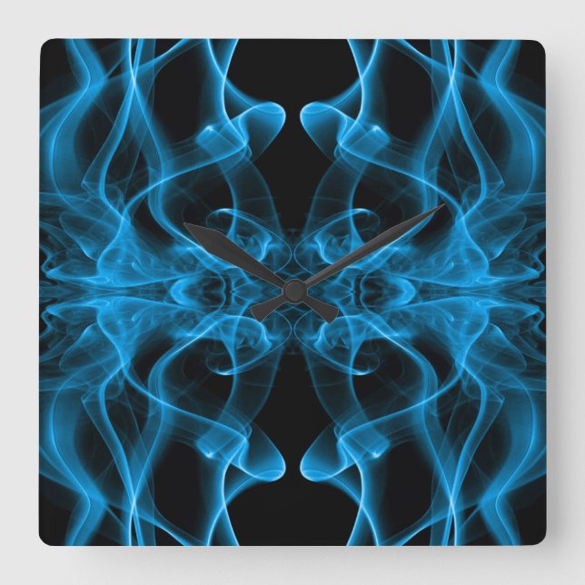 Blue Smoke Symmetrical Minimalist Black Square Wall Clock (Front)