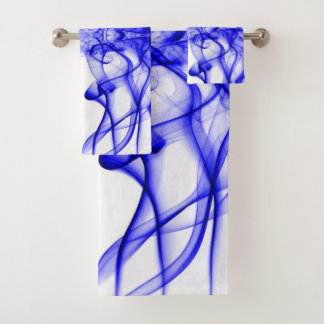 Blue Smoke Symmetrical Minimalist White Bath Towel Set