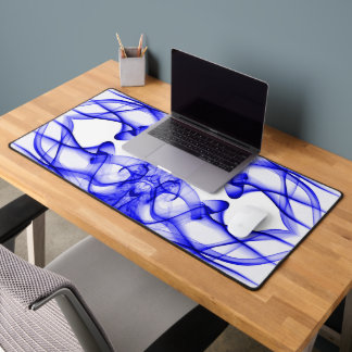 Blue Smoke Symmetrical Minimalist White Desk Mat