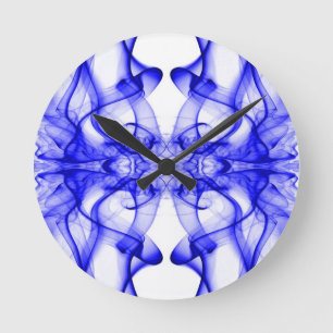 Blue Smoke Symmetrical Minimalist White Round Clock