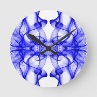 Blue Smoke Symmetrical Minimalist White Round Clock