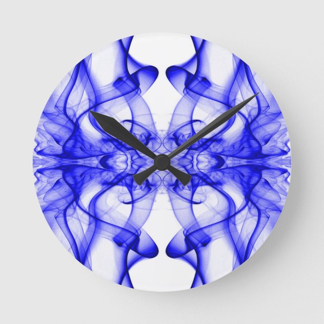 Blue Smoke Symmetrical Minimalist White Round Clock (Front)