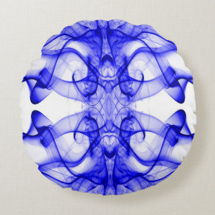 Blue Smoke Symmetrical Minimalist White Round Cushion