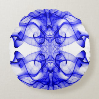 Blue Smoke Symmetrical Minimalist White Round Cushion