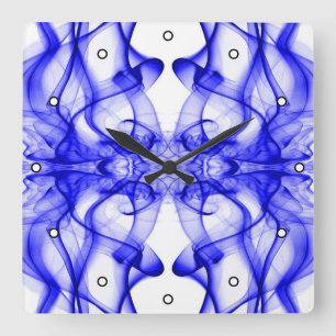 Blue Smoke Symmetrical Minimalist White Square Wall Clock