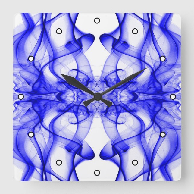 Blue Smoke Symmetrical Minimalist White Square Wall Clock (Front)