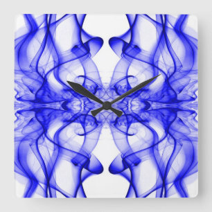 Blue Smoke Symmetrical Minimalist White Square Wall Clock