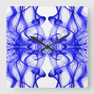 Blue Smoke Symmetrical Minimalist White Square Wall Clock