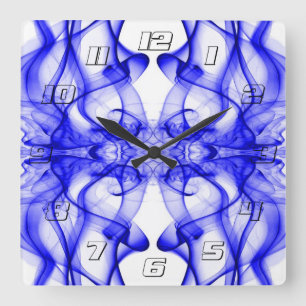 Blue Smoke Symmetrical Minimalist White Square Wall Clock