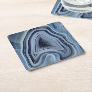Blue Smoky Agate Geode Square Paper Coaster
