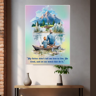 Blue Smoky Mountain Cloud Lakeside Fishing Dad Son Poster