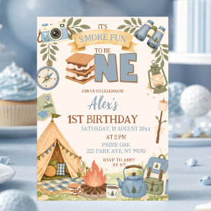 Blue Smore Fun to be One First Birthday Invitation