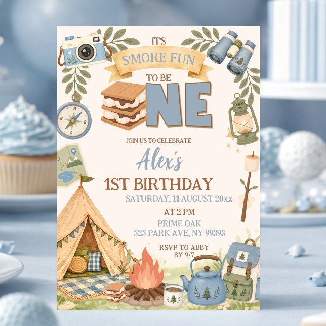 Blue Smore Fun to be One First Birthday Invitation (Creator Uploaded)