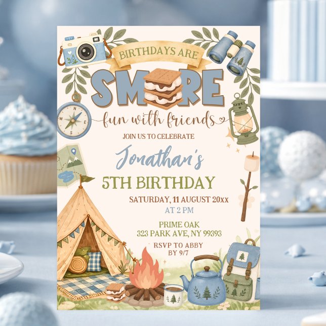 Blue Smore Fun With Friends Birthday Invitation (Creator Uploaded)