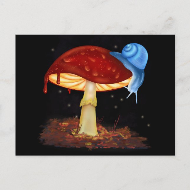Blue Snail Red Mushroom Illustration Postcard (Front)