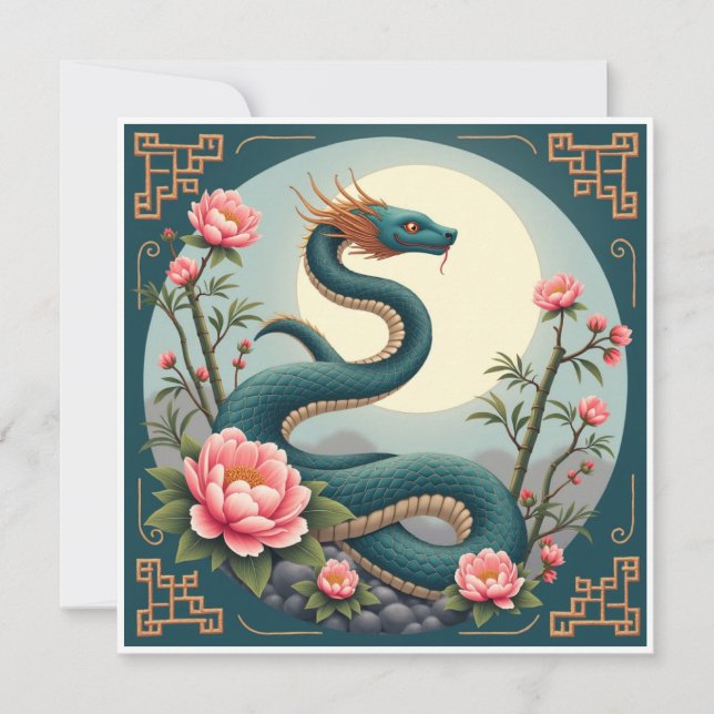 Blue Snake lotus flower Invitation (Front)