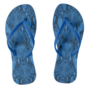 Blue Snake Skin Print Flip Flops