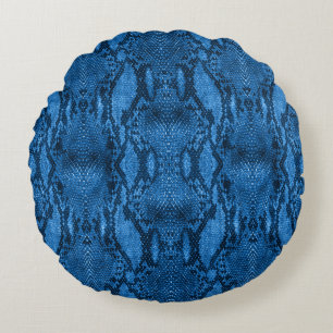 Blue Snake Skin Print Round Cushion