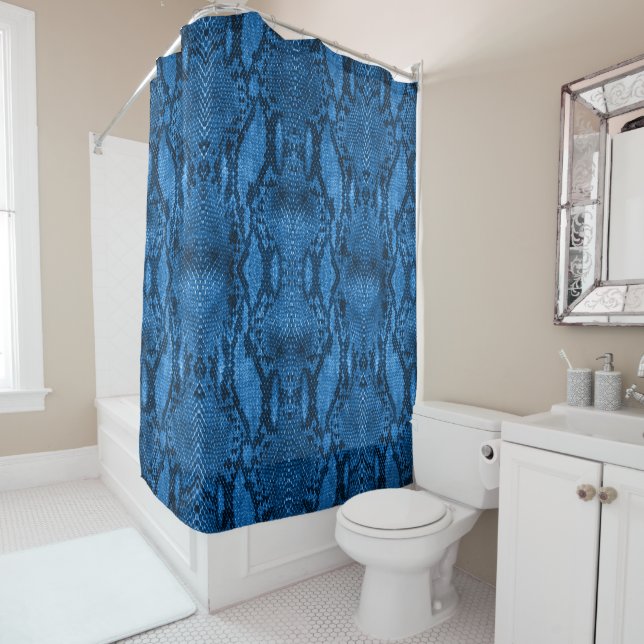 Blue Snake Skin Print Shower Curtain (In Situ)