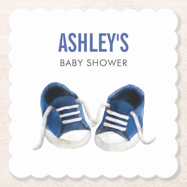 Blue Sneakers Baby Shower Coaster, Paper Coaster (Front)