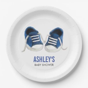 Blue Sneakers Baby Shower Paper Plates, Boy Shower Paper Plate