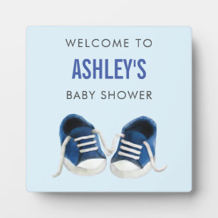 Blue Sneakers Baby Shower Welcome Sign Plaque