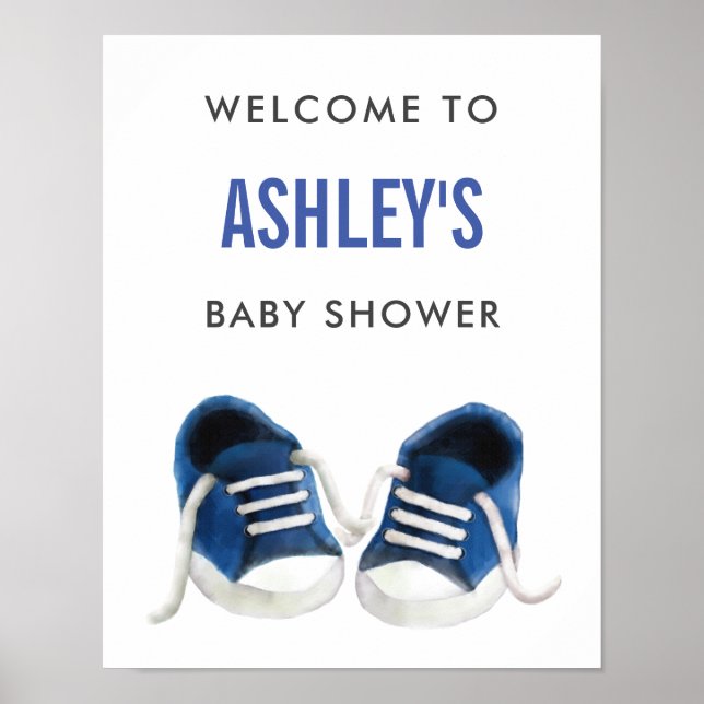 Blue Sneakers Baby Shower Welcome Sign Poster (Front)