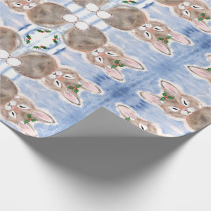 Blue Snow Bunny Rabbit Christmas Gift Wrap
