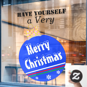 Blue Snow Capped Merry Christmas Ornament Window Cling