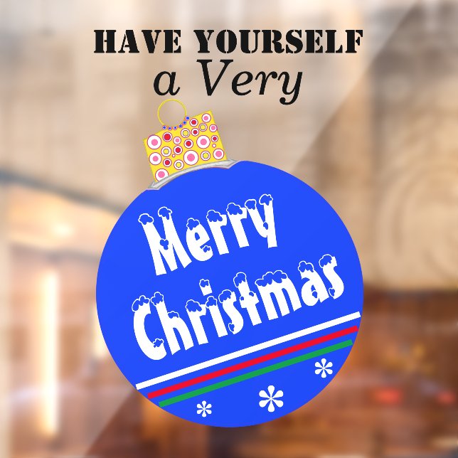 Blue Snow Capped Merry Christmas Ornament Window Cling (Sheet 2)