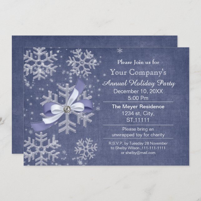 blue snow Corporate holiday party Invitation (Front/Back)