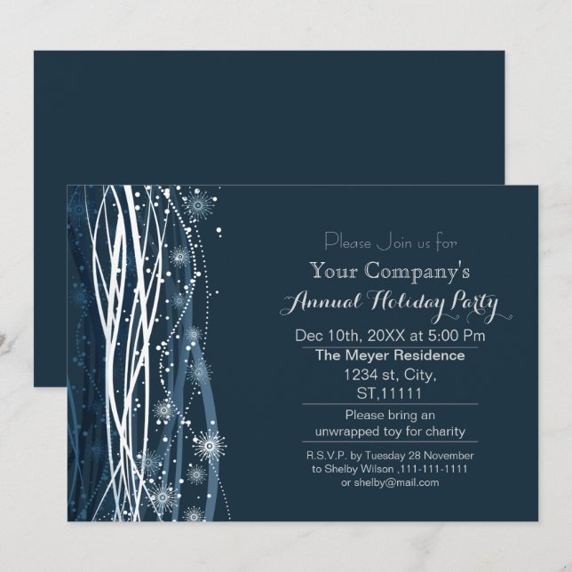 blue snow Festive Corporate holiday party Invitation (Front/Back)