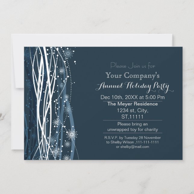 blue snow Festive Corporate holiday party Invite (Front)